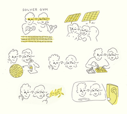 Comic showing two people in different situations, always overwritten with the same formula: in the gym, driving a car, relaxing in the sun etc.