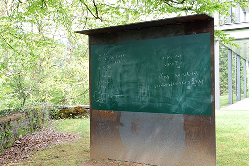 Outdoor blackboard with mathematical formulas