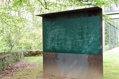 Outdoor blackboard in the garden behind the library