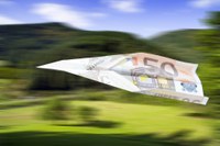 paper plane out of a 50€ bank note
